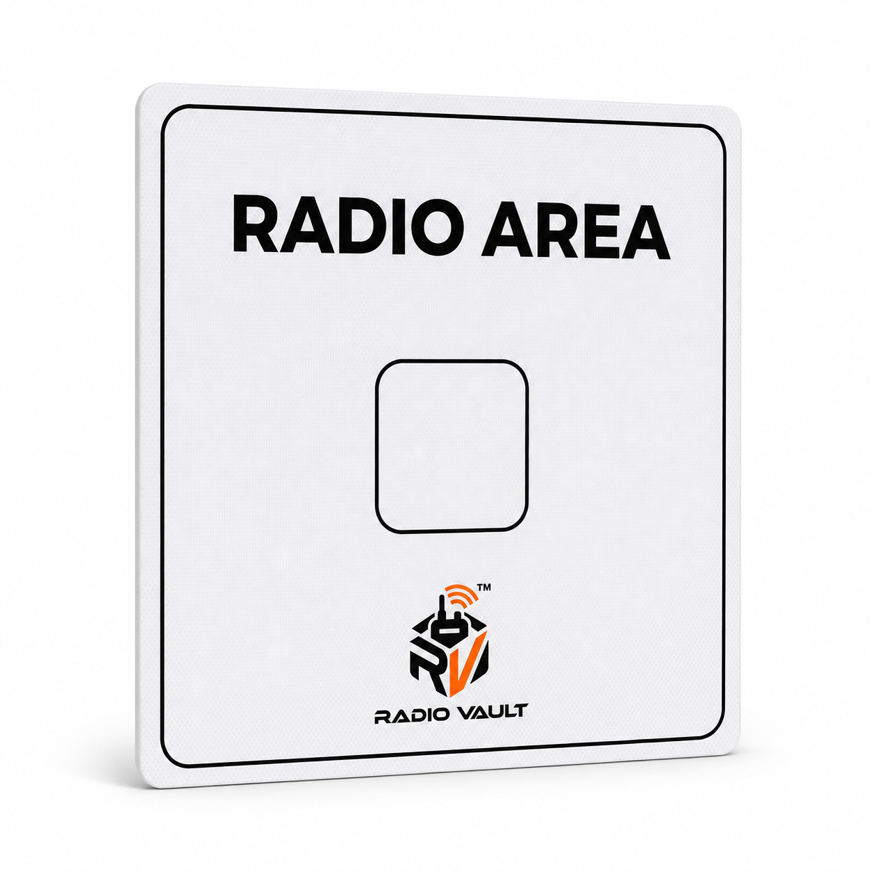 Angled view of the Radio Area mounting board showing panel thickness and rounded corners